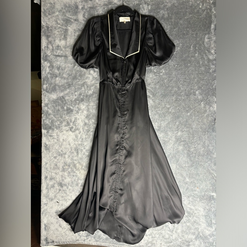 Black satin maxi dress by THE GREAT.